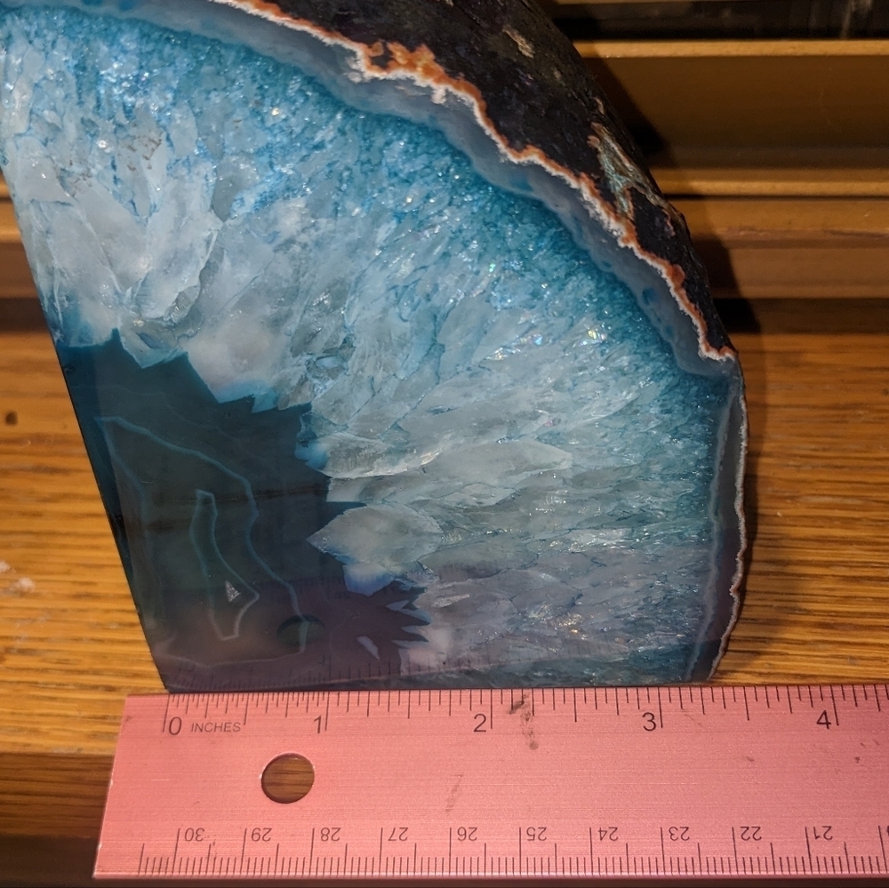 💲ON SALE💲Agate Geode Sections Pair of Dyed Turquoise Crystals - Picture 7 of 15